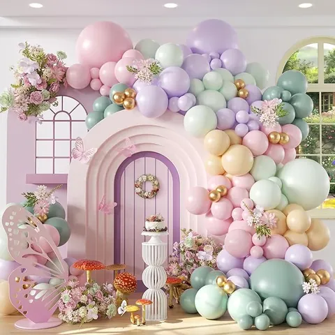 Macaron Balloon Arch Garland Kit Latex Balloons With Butterfly Decor For Birthday Party Wedding Graduation Decoration