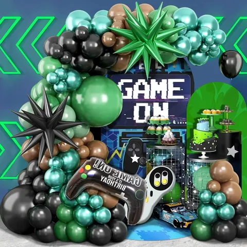 Video Game Birthday Party Decoration Balloon Arch Green Black Controller Foil Star Balloons Boy Gamer Theme Celebration Supplies