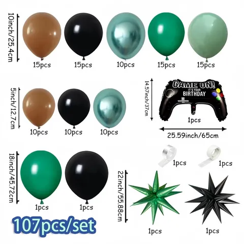 Video Game Birthday Party Decoration Balloon Arch Green Black Controller Foil Star Balloons Boy Gamer Theme Celebration Supplies
