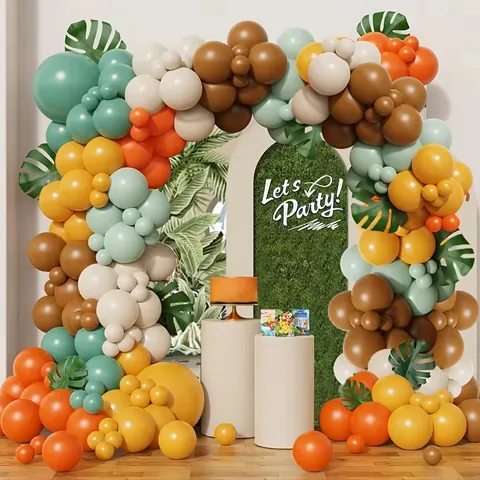 Jungle Safari Balloon Garland Kit With Artificial Monstera Leaves Latex Balloons For Birthday Party Forest Theme Celebration Decorations