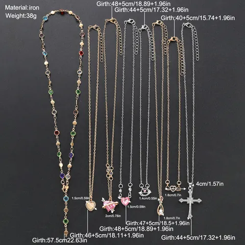 Collar de Capas de Aleación para Mujer Con Colgante Corazón Cruz Mariposa Diamante Perla Artificial Joyas Bohemias Regalo