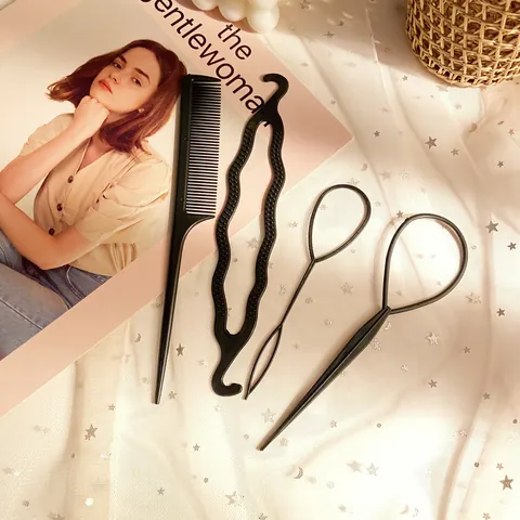 Professional Hair Styling Braiding Tools Black Plastic Topsy Tail Hair Comb DIY Hair Braid Maker Bun Accessories For Women