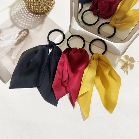 Korean Style Satin Bow Streamer Hair Tie Floral Solid Color Elegant Ribbon Scrunchies For Women Hair Accessories
