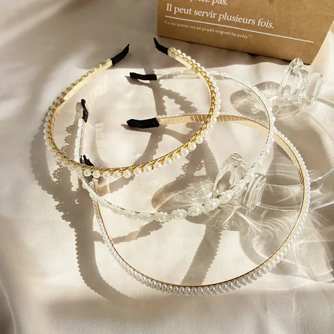 Cerchietto in Lega d'Oro con Künstliche Perle Sintetiche Intrecciate Annodate per Donna Design a Fiore Accessori per Capelli Matrimonio