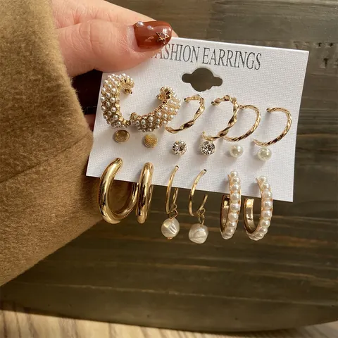 Vintage French Gold Silver Plated Alloy Artificial Pearl Rhinestone Earring Set For Women Geometric Heart Butterfly Stud Hoop Drop Earrings Fashion Jewelry Gift