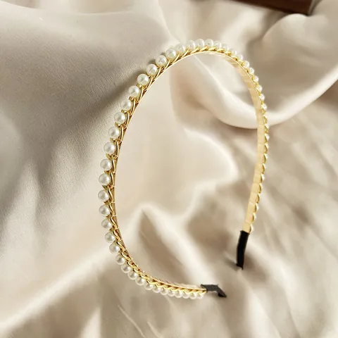 Cerchietto in Lega d'Oro con Künstliche Perle Sintetiche Intrecciate Annodate per Donna Design a Fiore Accessori per Capelli Matrimonio