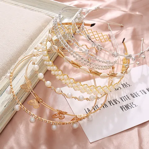 Diadema Elegante de Aleación Con Diamante de Imitación Perla Artificial Concha para Mujer Minimalista Oro Plata Banda para el Cabello Fiesta Boda
