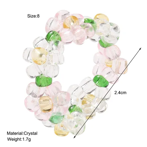 Handgemaakte Elastische Kristallen Kralen Bloemenringen Voor Vrouwen Kleurrijke Hars Kers Bloemenpatroon Ring Set Ins Stijl Sieraden