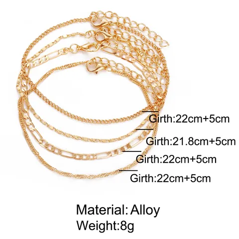 Juego de Tobilleras de Aleación Multicapa Bohemia Cadena Figaro Vintage Tobilleras con Colgante de Corazón y Cruz de Oro para Mujer Joyería de Playa