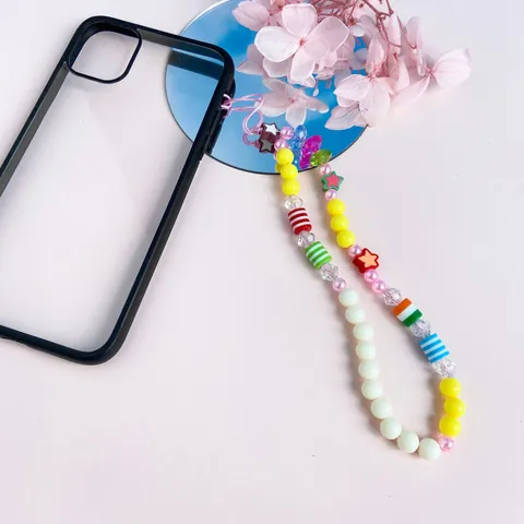 Cinturino per Telefono in Perline Fatto a Mano Acrilico Malocchio Argilla Polimerica Perla Cordino per Telefono Anti-Smarrimento Charm Colorati Stella Cuore Frutta