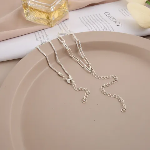 Stainless Steel Shimmering Double Layer Bracelet Necklace Set Gold Silver Heart Cross Pendant Jewelry For Unisex Daily Party