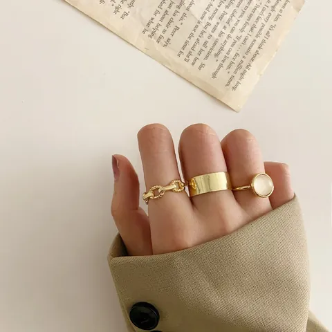 Vintage Alloy Ring Set For Women Men Hip Hop Geometric Chain Heart Moon Sun Butterfly Open Adjustable Jewelry Gift