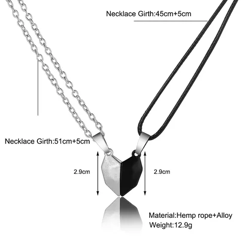 Magnetic Heart Pendant Necklace For Couples Zinc Alloy Black White Wishing Stone Matching Relationship Necklace Jewelry Set