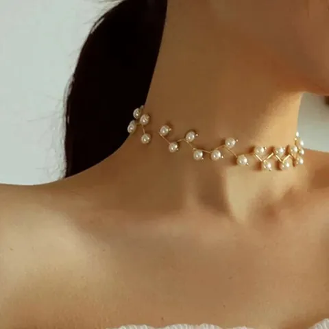 Artificial Pearl Heart Pendant Necklace For Women Alloy Rhinestone OT Buckle Double Layer Choker French Vintage Style Jewelry