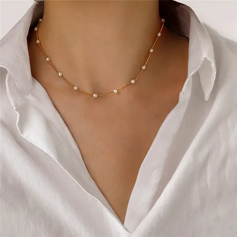 Artificial Pearl Heart Pendant Necklace For Women Alloy Rhinestone OT Buckle Double Layer Choker French Vintage Style Jewelry