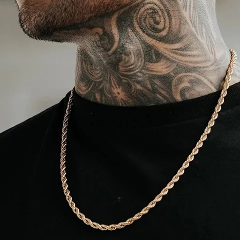 Collana a Catena a Corda Twist Hip Hop da Uomo in Stile Europeo Americano in Lega di Ferro Placcato Oro Argento Gioielli Streetwear