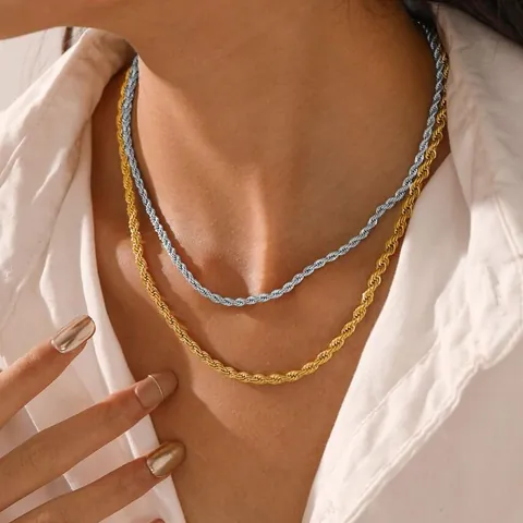 Collana a Catena a Corda Twist Hip Hop da Uomo in Stile Europeo Americano in Lega di Ferro Placcato Oro Argento Gioielli Streetwear