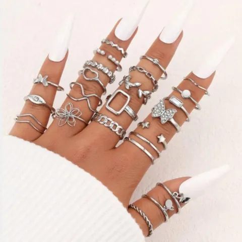 Vintage Legierung Strass Künstliche Perle Schmetterling Herz Blatt Hohl Geometrische Knöchel Finger Ringe Für Damen Mode Schmuck Geschenk