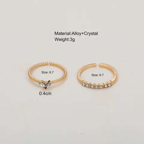 Minimalist Gold Silver Plated Zinc Alloy Open Ring Heart Butterfly Rhinestone Adjustable Fashion Finger Ring Women Jewelry Gift