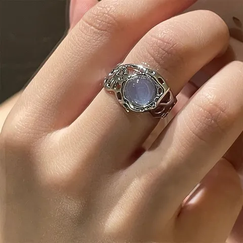 Vintage Alloy Zirconia Resin Ring Set For Women Silver Gold Plated Liquid Metal Heart Butterfly Flower Red Purple Gemstone Adjustable Open Ring Jewelry
