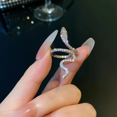 Anillo Serpiente Aleación Circonita Micro Pavé Envolvente Abierto Ajustable Diseño De Nicho Joyería Moda Mujer