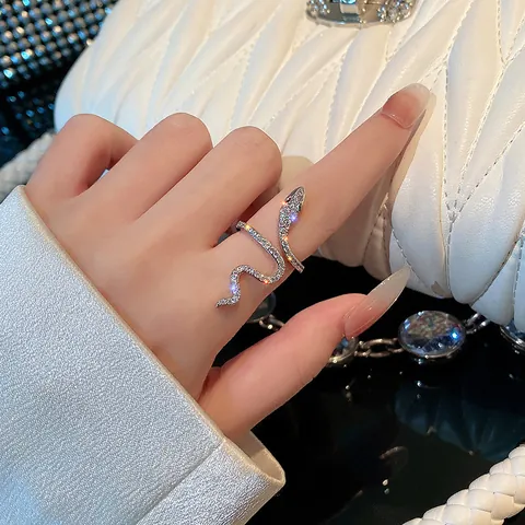 Anillo Serpiente Aleación Circonita Micro Pavé Envolvente Abierto Ajustable Diseño De Nicho Joyería Moda Mujer