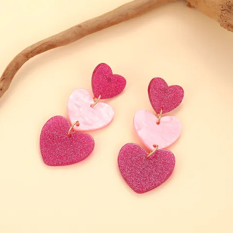 Herz Anhänger Ohrringe Acryl Harz Pink Glitzer Valentinstag Schmuck Für Frauen Mit Edelstahl Ohrstecker