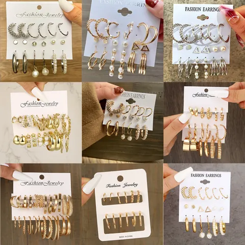 Vintage French Gold Silver Plated Alloy Artificial Pearl Rhinestone Earring Set For Women Geometric Heart Butterfly Stud Hoop Drop Earrings Fashion Jewelry Gift