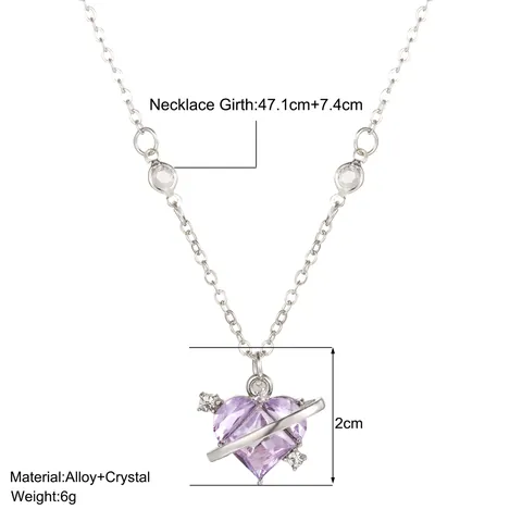 Sweet Cool Alloy Crystal Heart Planet Necklace For Women Silver Gold Plated Rhinestone Saturn Ring Clavicle Chain Jewelry