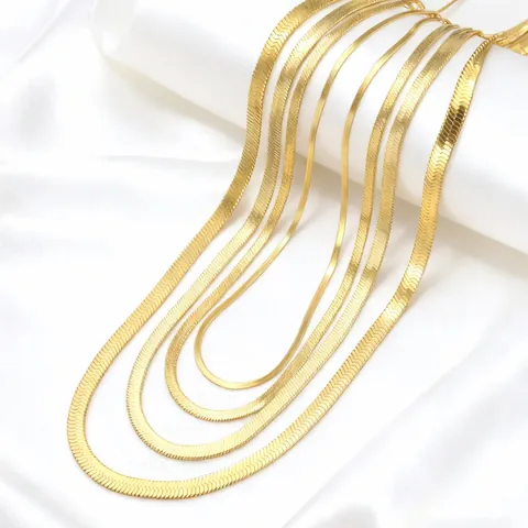 Minimalist 304 Stainless Steel Herringbone Chain Necklace Gold Silver Plated Flat Snake Blade Chain For Women Jewelry Gift