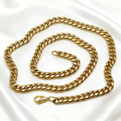 Men's Stainless Steel Cuban Link Necklace Hip Hop Gold Plated Heavy Curb Chain Trendy Jewelry Accessory Gift