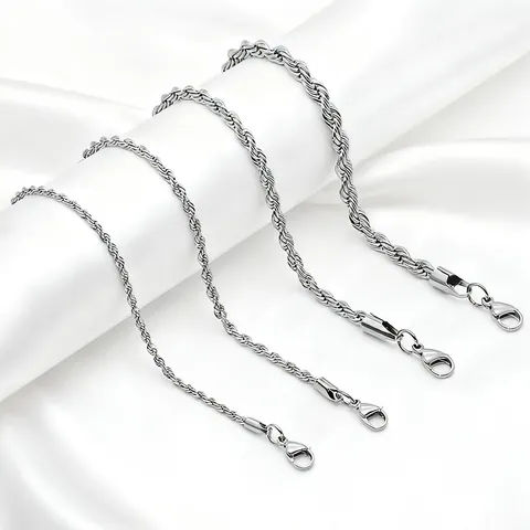 Collar de Cadena de Cuerda de Acero Inoxidable Para Hombres Mujeres Unisex Minimalista Cadena de Eslabones Trenzados Joyería Diaria Color Plata