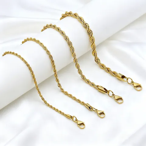 304 Stainless Steel Rope Chain Necklace For Men Women Real Gold Plated Twist Chain Hip Hop Punk Minimalist Fashion Jewelry