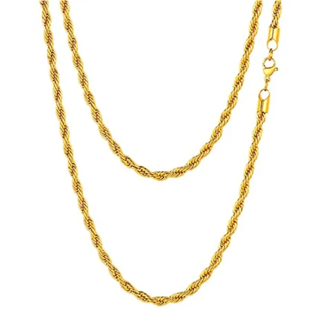 304 Stainless Steel Rope Chain Necklace For Men Women Real Gold Plated Twist Chain Hip Hop Punk Minimalist Fashion Jewelry