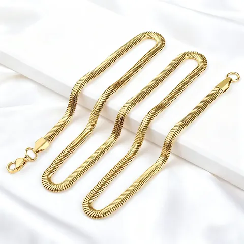 Collier Chaîne Serpent Plate en Acier Inoxydable Plaqué Or 18K pour Femmes Hommes Bijoux Minimalistes Cadeau Quotidien Accessoire