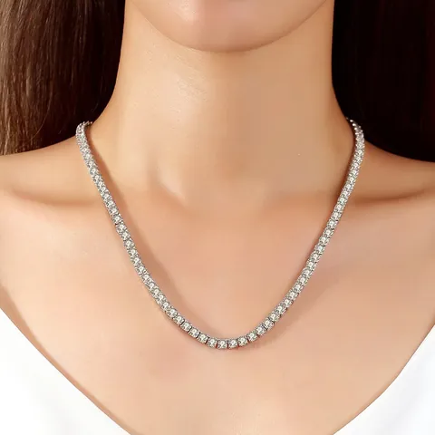 Stainless Steel Tennis Chain Necklace Gold Silver Plated Round Zirconia Inlaid Luxury Jewelry For Women Men Commute Accessories