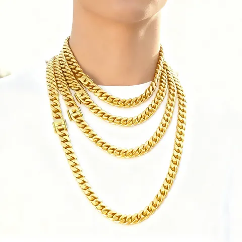 Herren Hip Hop Miami Panzerkette Halskette 316 Edelstahl Poliert Gold Silber Halsketten Schmuck Breite 8mm-14mm
