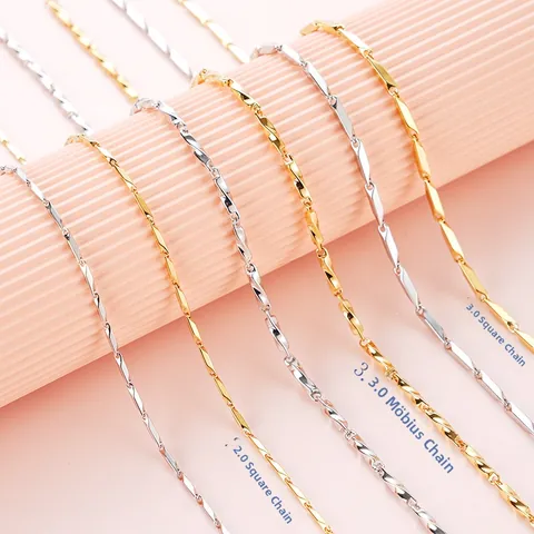 Minimalist Stainless Steel Square Bar Mobius Chain Necklace For Men Women Hip Hop Jewelry Punk Neck Link Gift