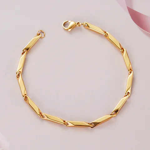 Minimalist 316 Stainless Steel Square Bar Link Bracelet Men Women 18K Gold Plated Geometric Stick Chain Jewelry Gift