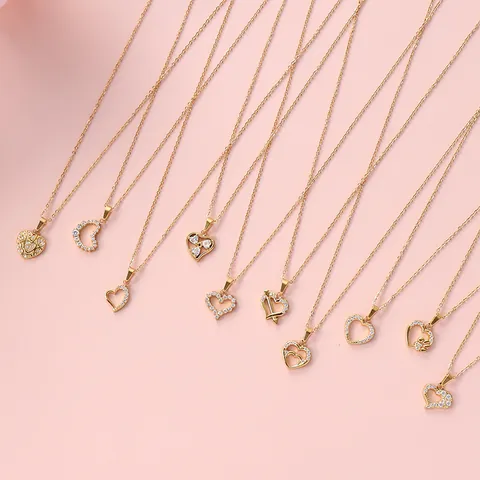 18K Gold Plated 316L Stainless Steel Heart Pendant Necklace For Women Light Luxury Zircon Inlaid Hollow Spade Arrow Jewelry Gift