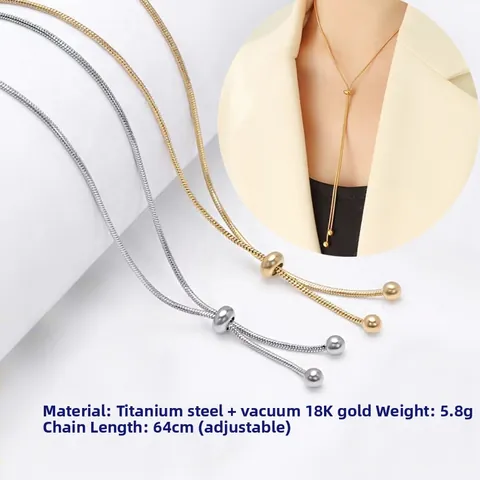 Minimalist Stainless Steel Snake Bone Chain Necklace Adjustable Slide Buckle Gold Plated Long Sweater Chain Jewelry Women