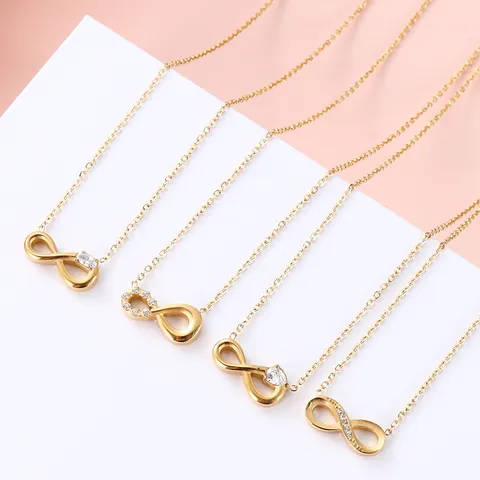 316 Stainless Steel Infinity Pendant Necklace Micro Inlaid Zirconia Figure 8 Necklace 18K Gold Plated Jewelry For Women