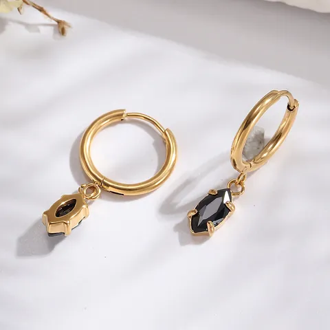 316 Stainless Steel Marquise Cut Zirconia Drop Hoop Earrings For Women Vacuum 18K Gold Plated Luxury Minimalist Jewelry