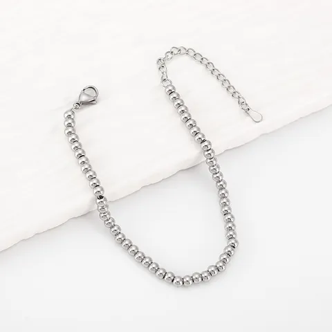 Minimalist Stainless Steel 4mm Bead Bracelet For Women Men 18K Gold Plated Adjustable Beaded Chain Bracelet Fashion Jewelry