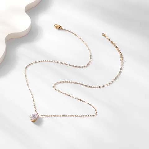 Collana Con Pendente A Goccia Acciaio Inossidabile Zircone Gioielli Raffinati Per Donna Lusso Minimalista Catena A Croce