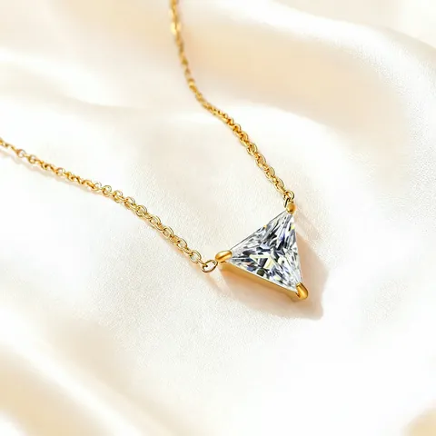 Minimalist Triangle Zircon Pendant Necklace For Women Stainless Steel 18K Gold Plated Elegant Geometric Jewelry Gift
