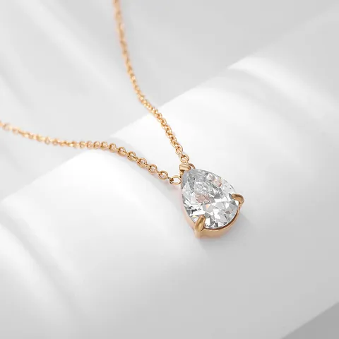 Collier Pendentif Goutte D'eau En Acier Inoxydable Zircon Bijoux Délicats Pour Femmes Luxe Minimaliste Chaîne Forçat