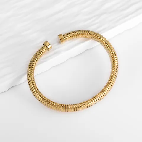 Bracciale Aperto a Spirale Tubogas in Acciaio Inossidabile per Donna Placcato Oro 18K Texture Flessibile Gioielli di Moda