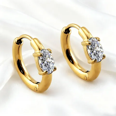 Minimalist Stainless Steel Oval Zirconia Huggie Hoop Earrings For Women 18K Gold Plated Hypoallergenic Waterproof Jewelry