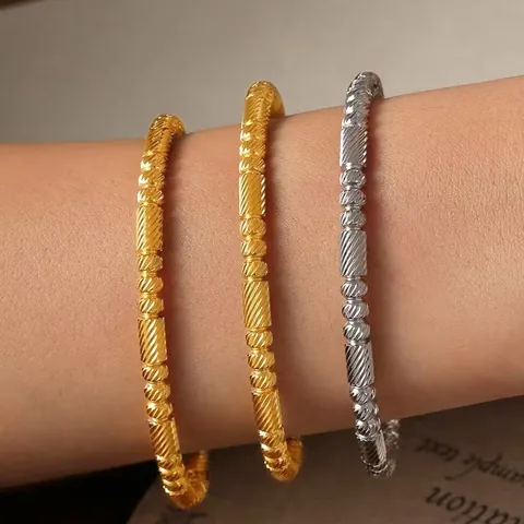 Brazalete de Acero Inoxidable para Mujer Acero de Titanio Textura Tallada Ovalado Geométrico Joyería de Moda Oro Plata